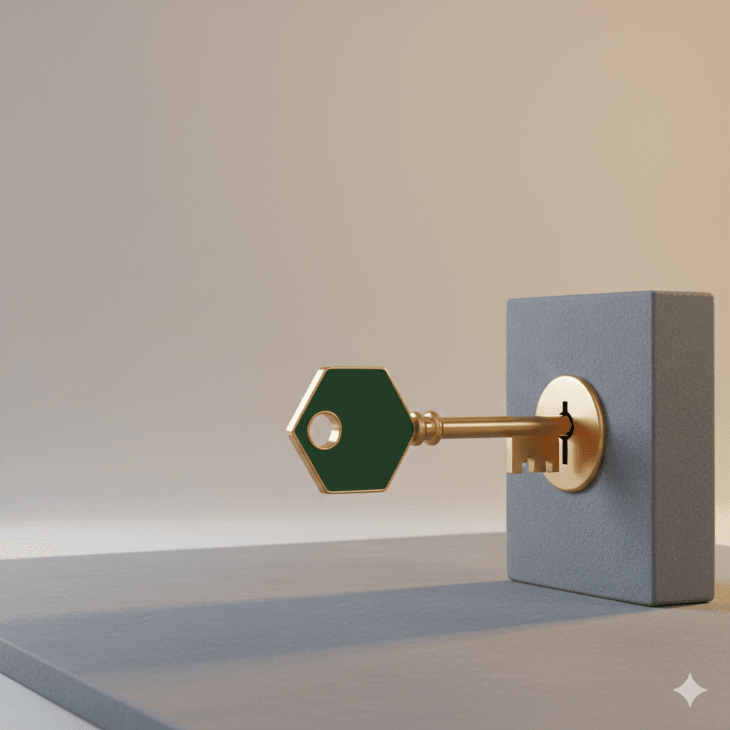 Key in lock representing unlocking business structure